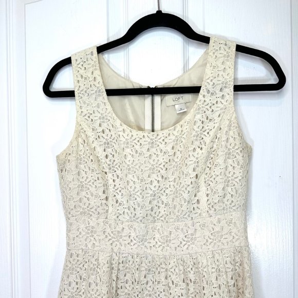 Loft Ivory Lace Sleeveless Dress Lined Eyelet Dress - Picture 3 of 8